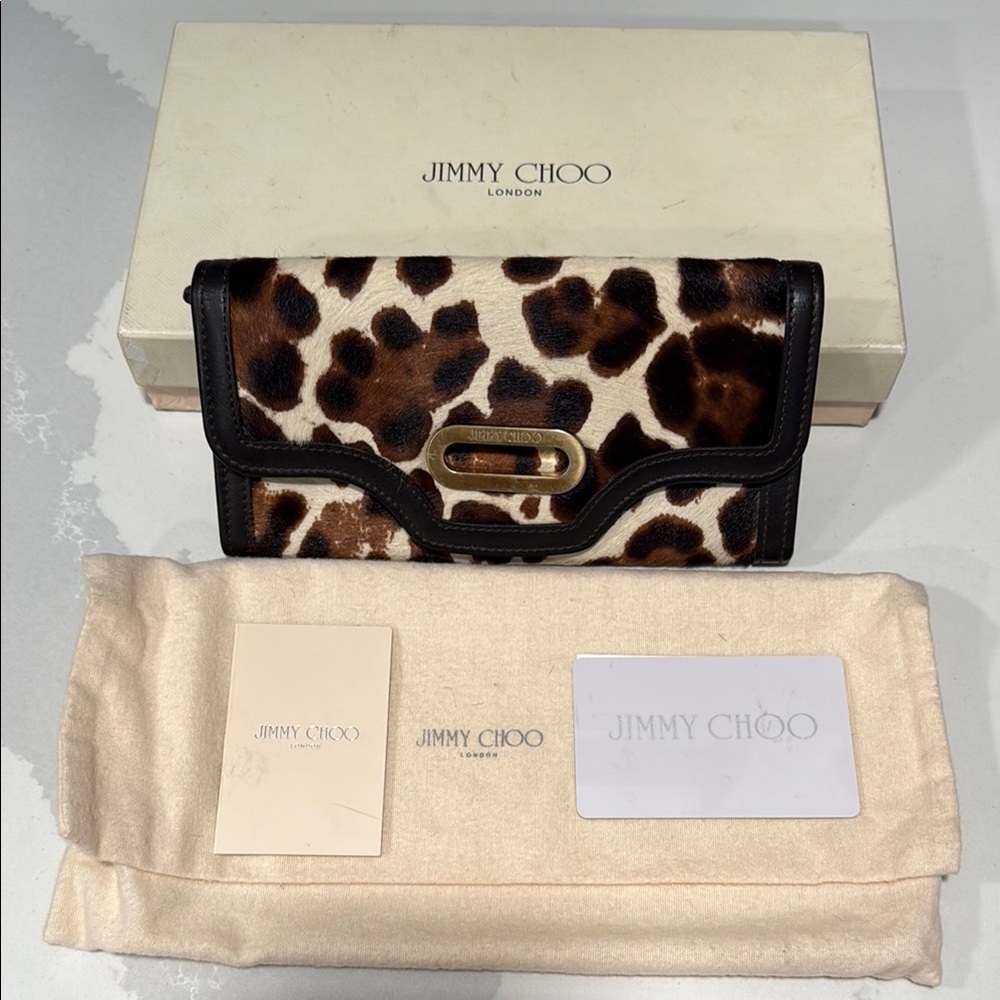 Jimmy Choo Brown and Black Animal Print long wallet - complete set!